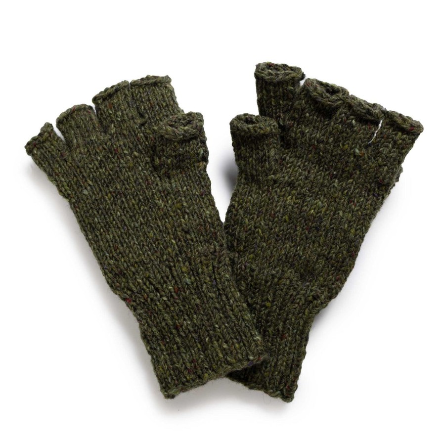 Clothing Allevol X Inverallan Knitwear | Allevol X Inverallan 22S Diamond Fingerless Gloves W/Cover Mohair Tweed Oak