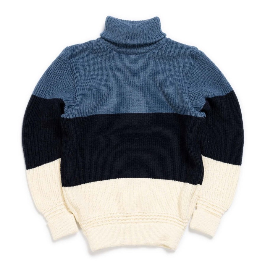 Clothing Heimat Knitwear | Heimat Signal Stripes Sweater Seashell/Ink/Trail Blue