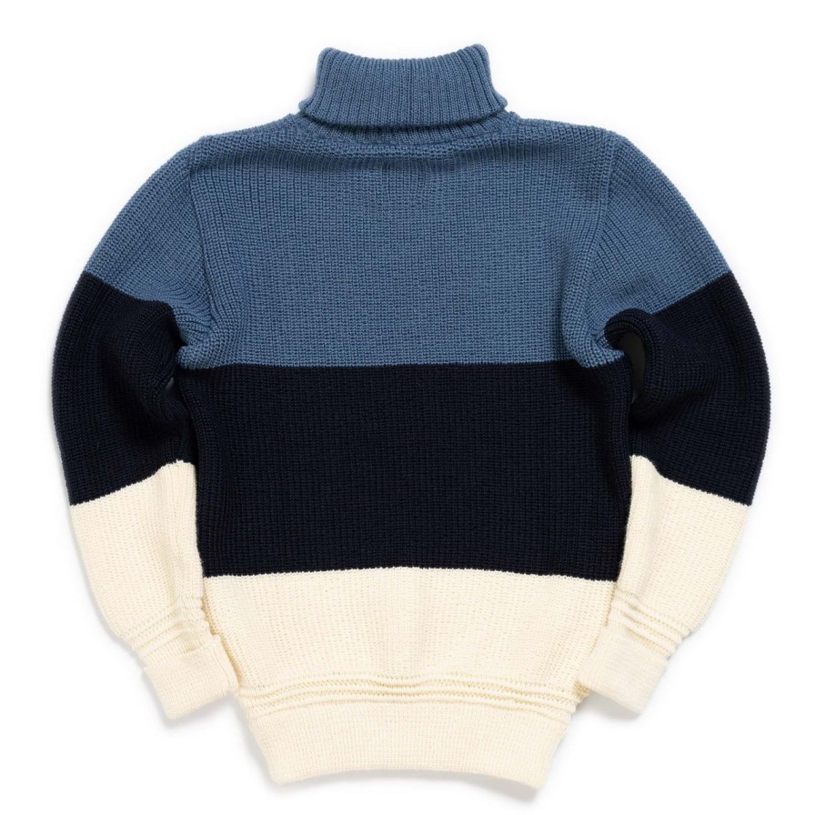 Clothing Heimat Knitwear | Heimat Signal Stripes Sweater Seashell/Ink/Trail Blue