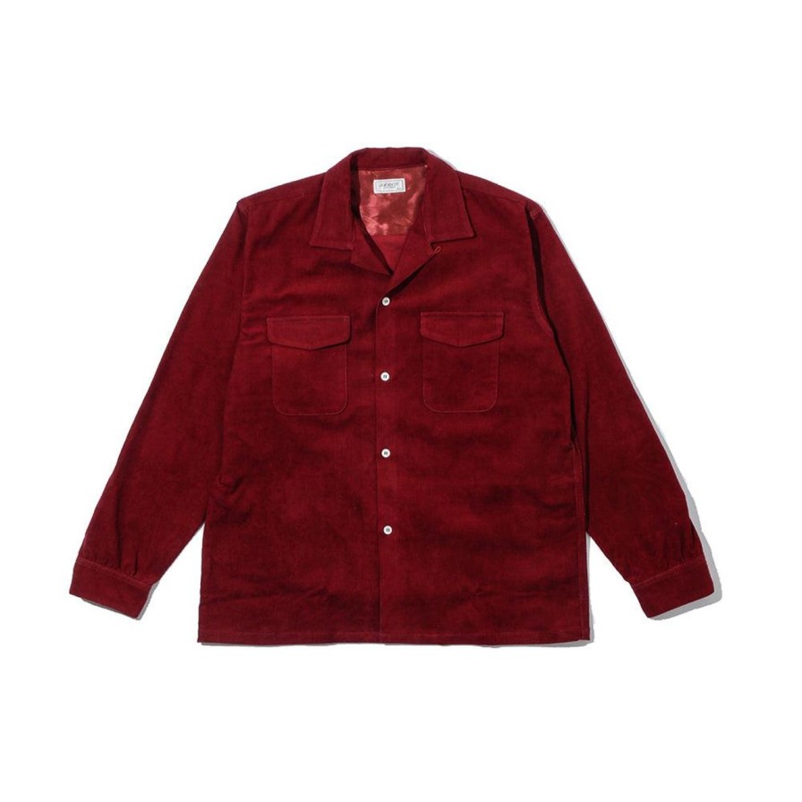 Clothing The Real McCoy's Shirts | The Real Mccoy'S Corduroy Open Collar Shirt Burgundy