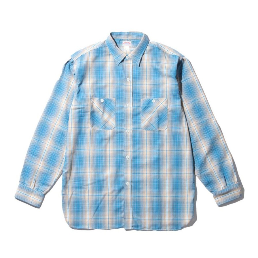 Clothing The Real McCoy's Shirts | The Real Mccoy'S 8Hu Ombre Check Summer Flannel Shirt Turquoise