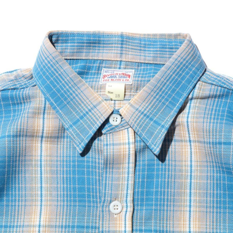 Clothing The Real McCoy's Shirts | The Real Mccoy'S 8Hu Ombre Check Summer Flannel Shirt Turquoise