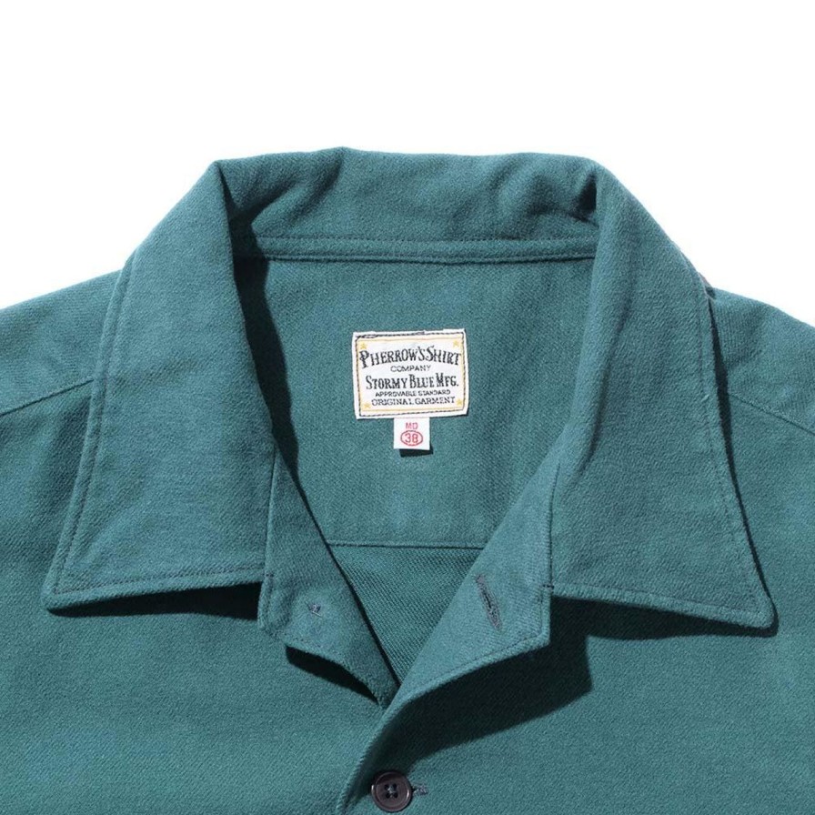 Clothing Pherrow's Shirts | Pherrow'S 22W-Pos1 Open Collar Shirt Green