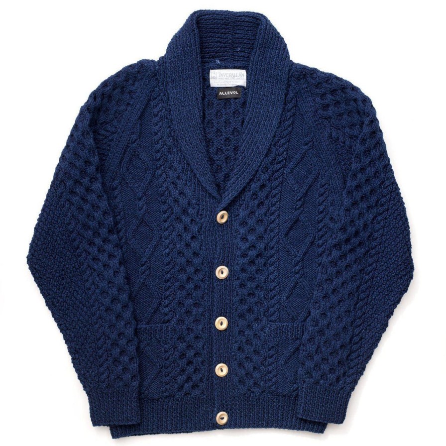 Clothing Allevol Knitwear | Allevol X Inverallan Shawl Collar Cardigan 6A Indigo Cotton Indigo