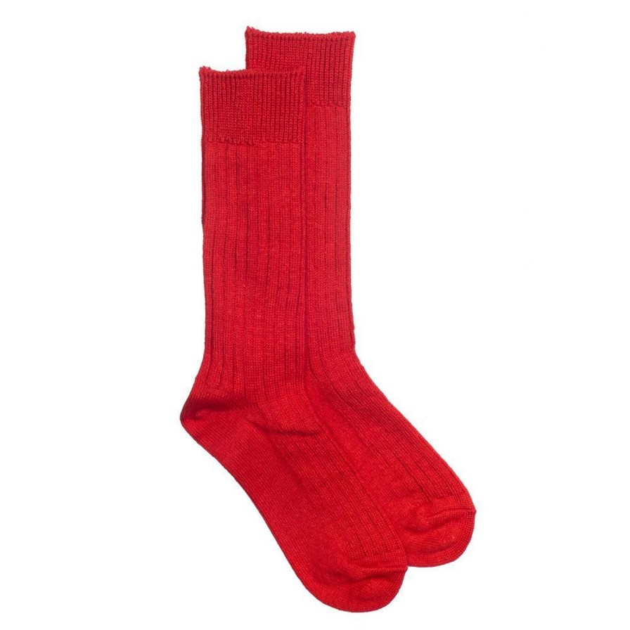 Accessories Rototo Rototo | Rototo Linen/Cotton Ribbed Crew Socks Red