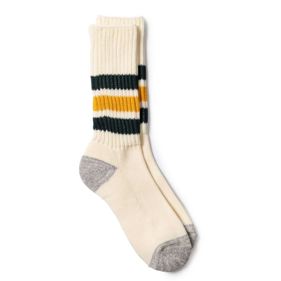 Accessories Rototo Rototo | Rototo Coarse Ribbed Old School Crew Socks Dark Green/Yellow