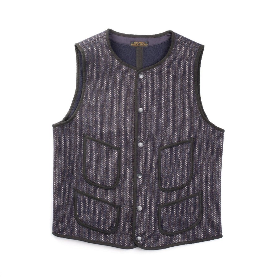 Clothing Brown's Beach Vests | Brown'S Beach Bbj-001 Early Vest Navy Stripe