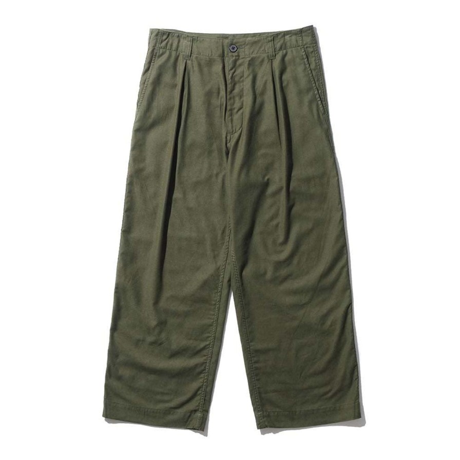 Clothing Kuon Chinos | Kuon Moleskin Wide Trousers Olive