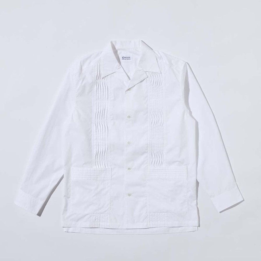 Clothing Kuon Shirts | Kuon Twisted Pleat Guayabera Shirket White