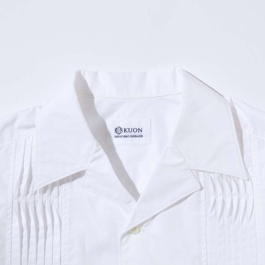 Clothing Kuon Shirts | Kuon Twisted Pleat Guayabera Shirket White