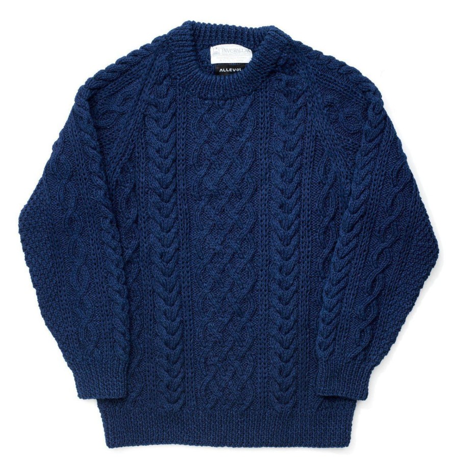 Clothing Allevol X Inverallan Knitwear | Allevol X Inverallan Cable Knit Crew 1A Indigo