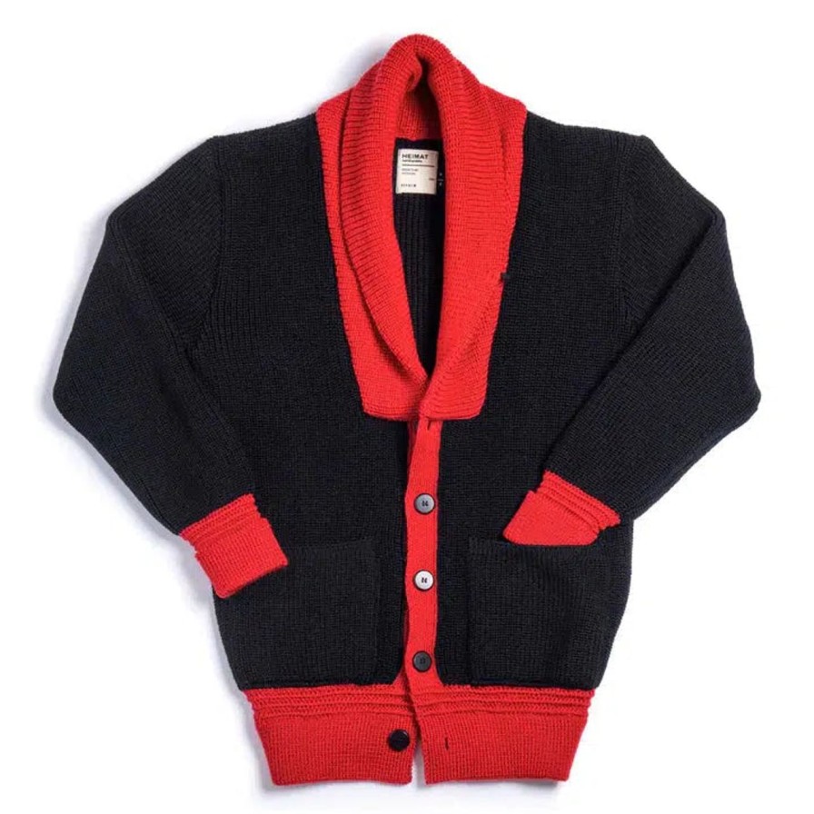 Clothing Heimat Knitwear | Heimat Eigar Cardigan Schwarz/Safety Red