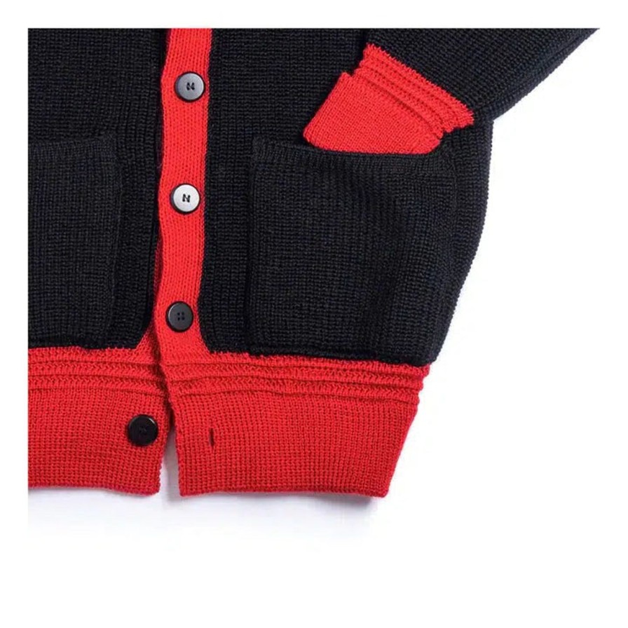 Clothing Heimat Knitwear | Heimat Eigar Cardigan Schwarz/Safety Red