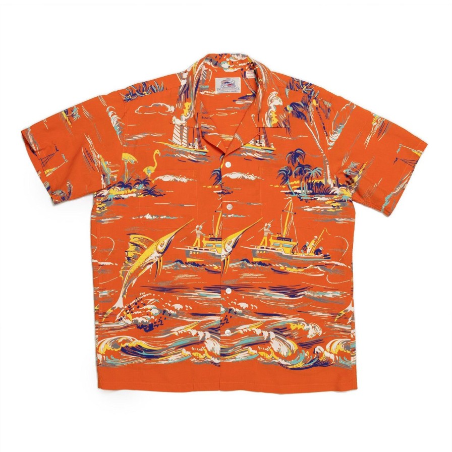 Clothing Duke Kahanamoku Shirts | Duke Kahanamoku Special Edition 'Fishing Boat' Hawaiian Shirt Orange