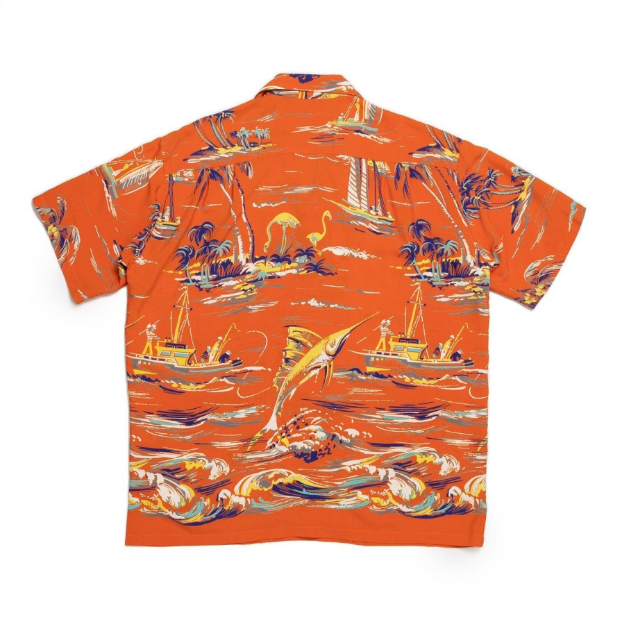 Clothing Duke Kahanamoku Shirts | Duke Kahanamoku Special Edition 'Fishing Boat' Hawaiian Shirt Orange