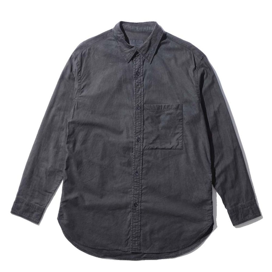 Clothing Kuon Shirts | Kuon Regular Collar Shirt Sumizome Charcoal Grey