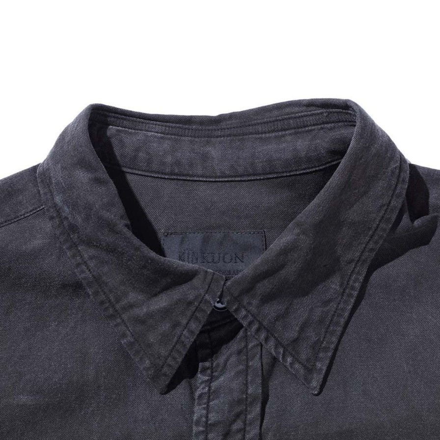 Clothing Kuon Shirts | Kuon Regular Collar Shirt Sumizome Charcoal Grey