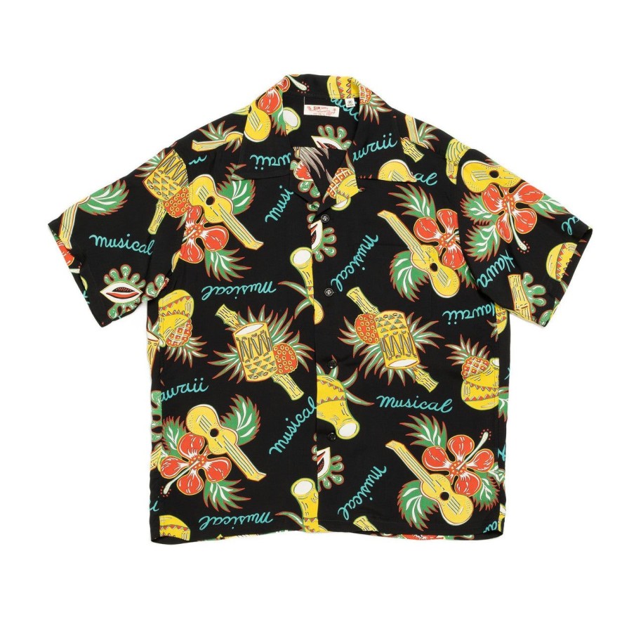 Clothing Sun Surf Hawaiian Shirt | Sun Surf Hawaii Musical Hawaiian Shirt Black