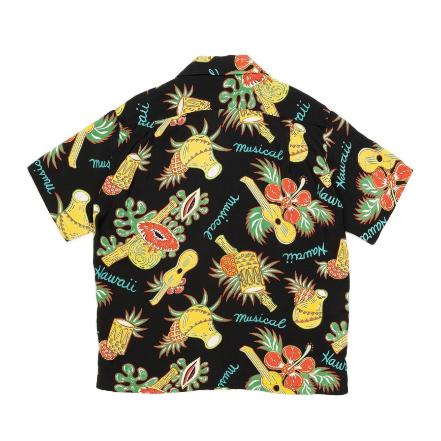 Clothing Sun Surf Hawaiian Shirt | Sun Surf Hawaii Musical Hawaiian Shirt Black