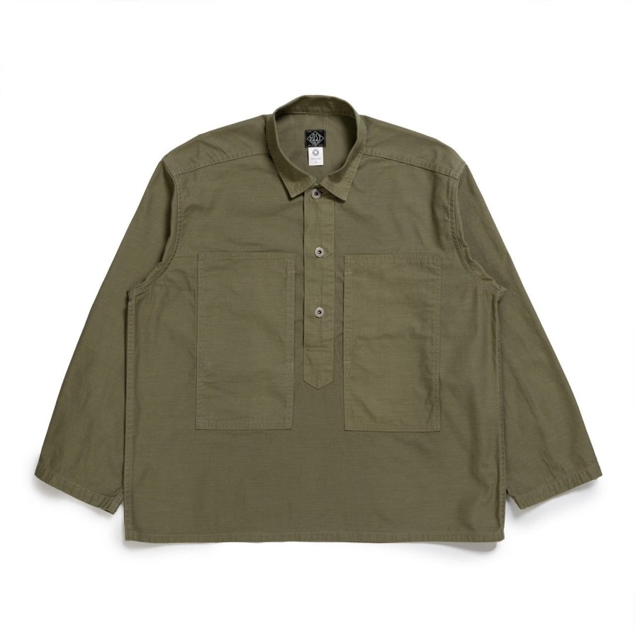 Clothing Post Overalls Shirts | Post Overalls Army Shirt Vintage Sateen Olive