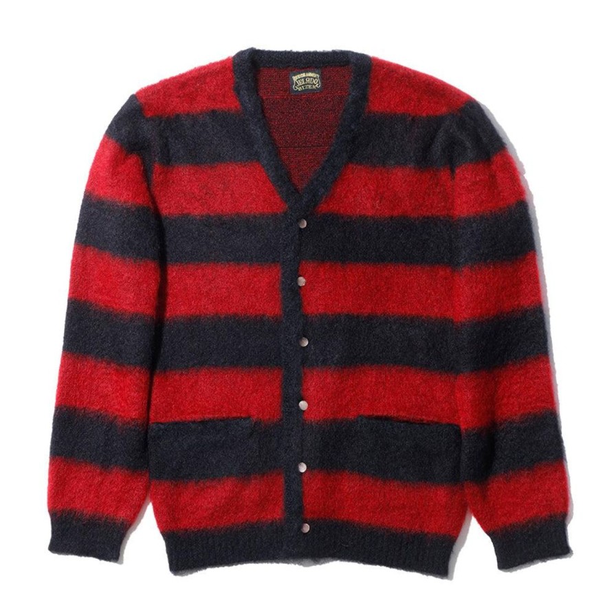 Clothing Jelado Knitwear | Jelado 'Cobain' Mohair Cardigan Red X Black