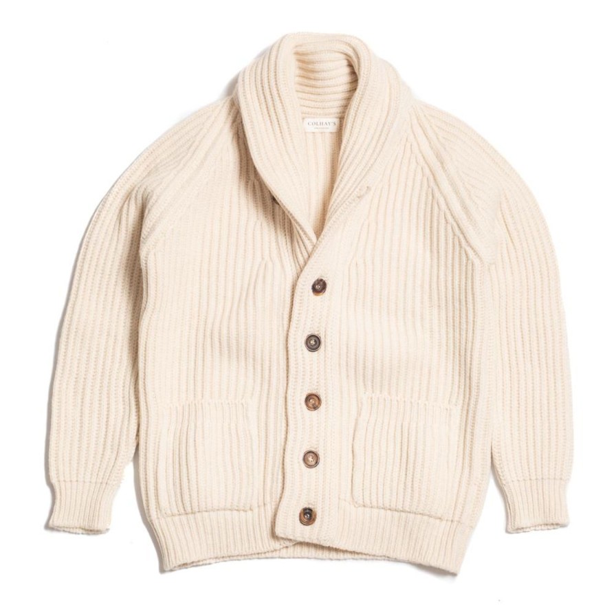 Clothing Colhay's Knitwear | Colhay'S Superfine Lambswool Shawl Collar Cardigan Ecru