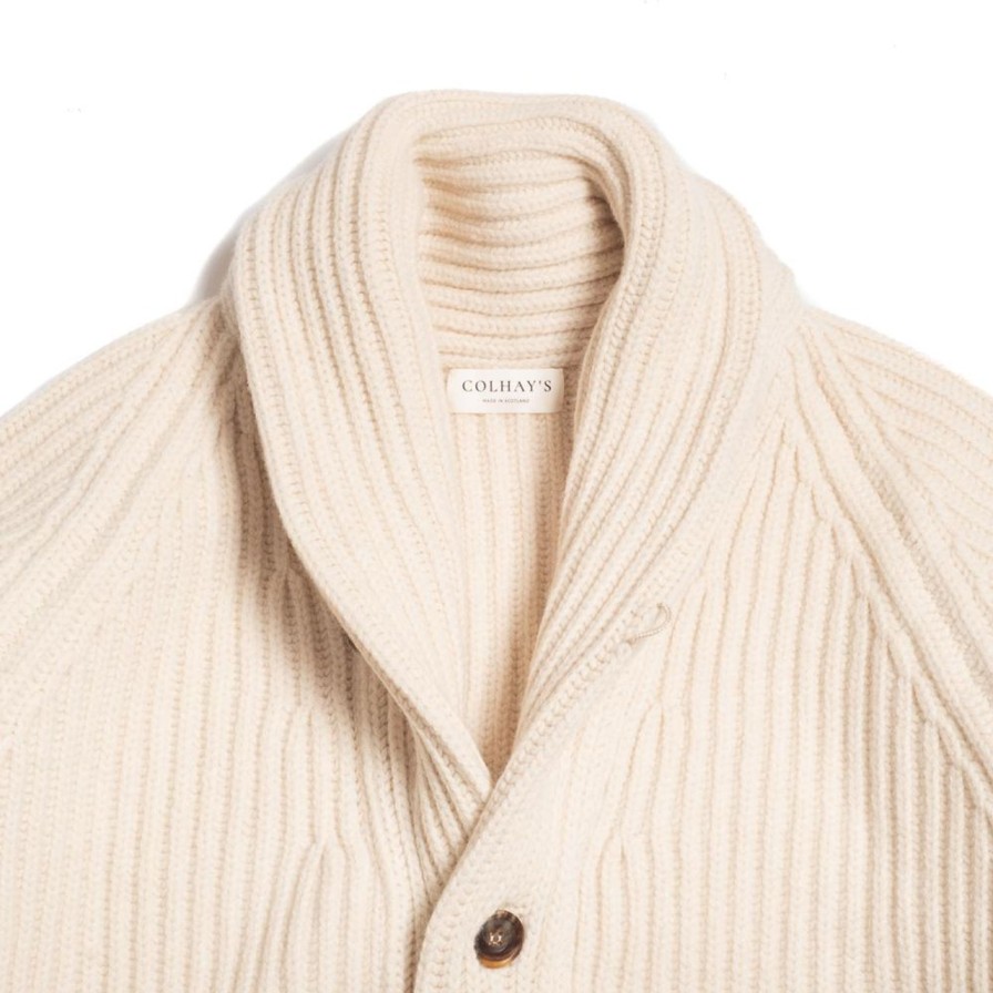 Clothing Colhay's Knitwear | Colhay'S Superfine Lambswool Shawl Collar Cardigan Ecru