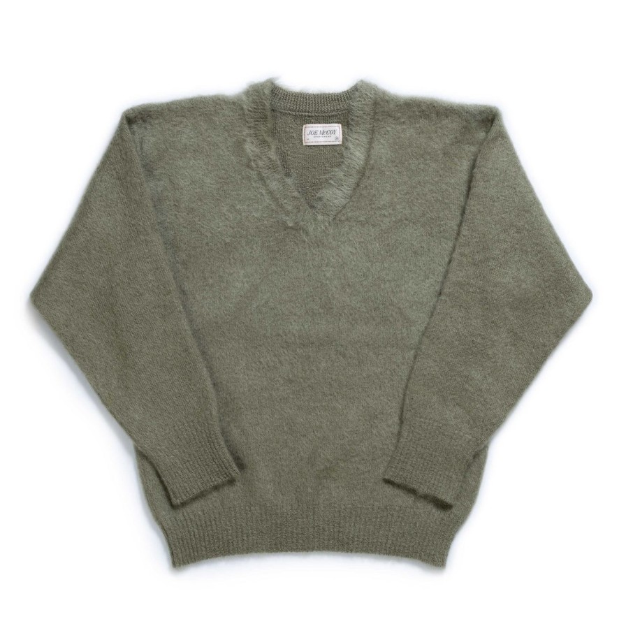 Clothing The Real McCoy's Knitwear | The Real Mccoy'S Joe Mccoy V-Neck Mohair Sweater Mint