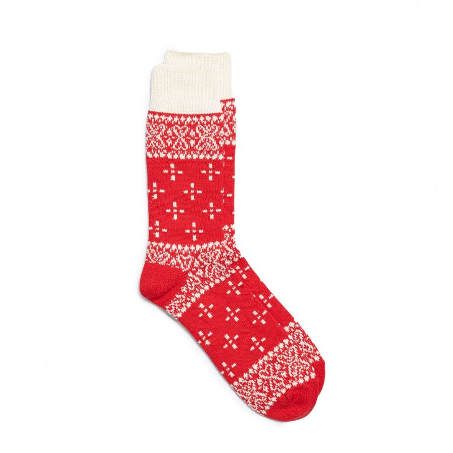 Accessories Rototo Rototo | Rototo Bandana Pattern Crew Socks Red /Ivory