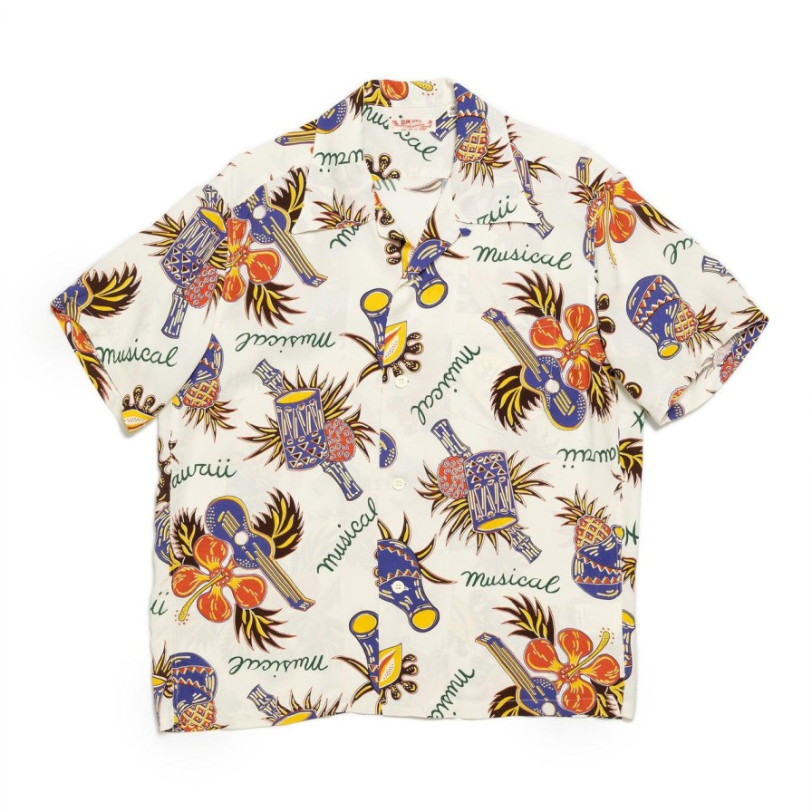 Clothing Sun Surf Shirts | Sun Surf Hawaii Musical Hawaiian Shirt White