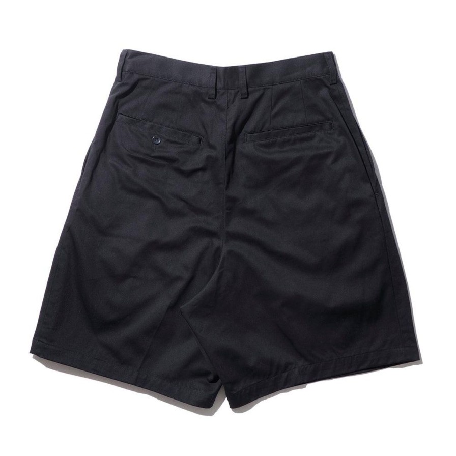 Clothing Kuon Shorts | Kuon Cotton Twill Pleated Shorts Black