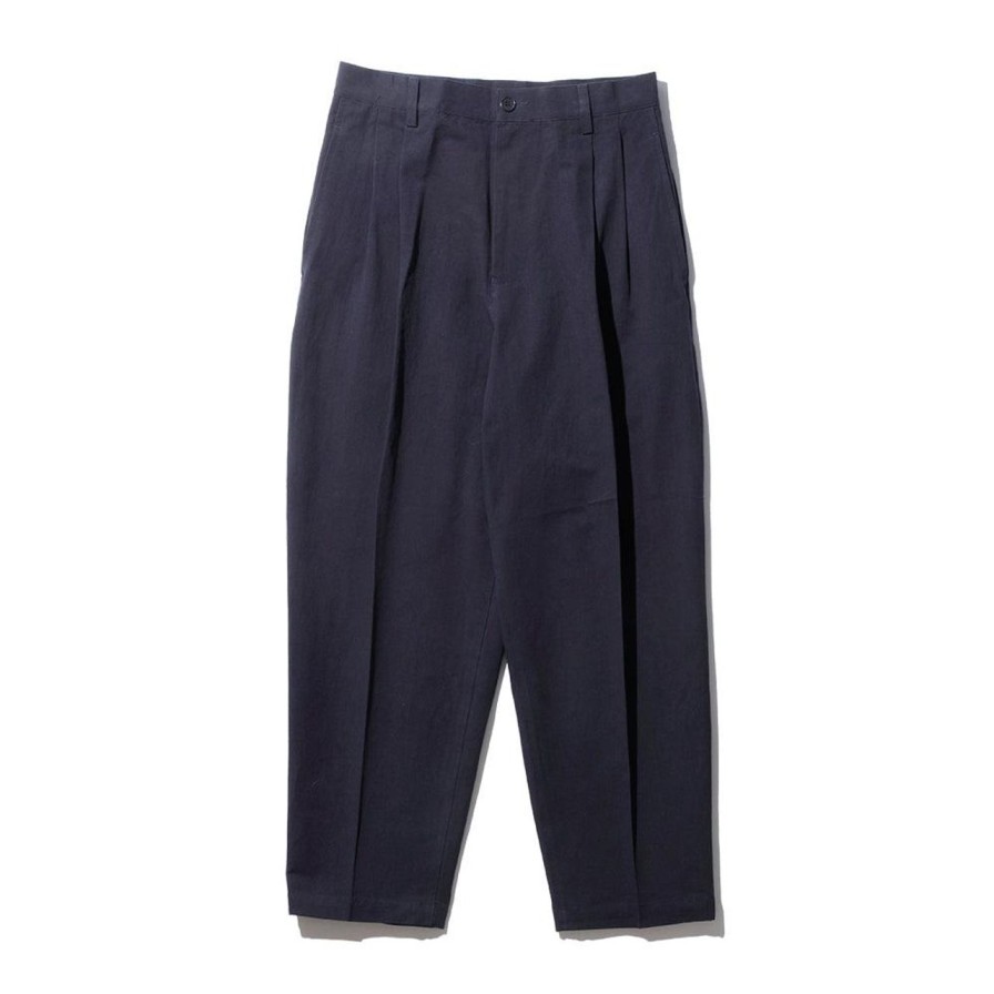 Clothing Kuon Chinos | Kuon Washi/Cotton Pleated Tapered Trousers Dark Navy