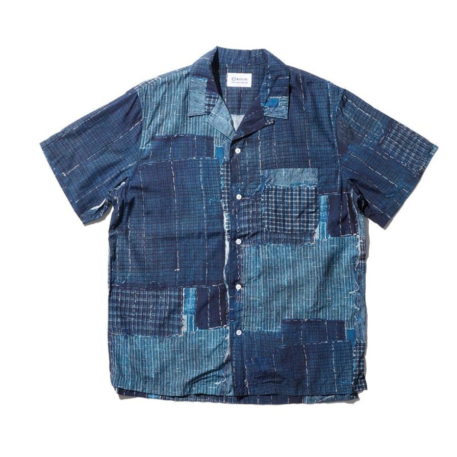 Clothing Kuon Hawaiian Shirt | Kuon Boro Hawaiian Shirt Navy