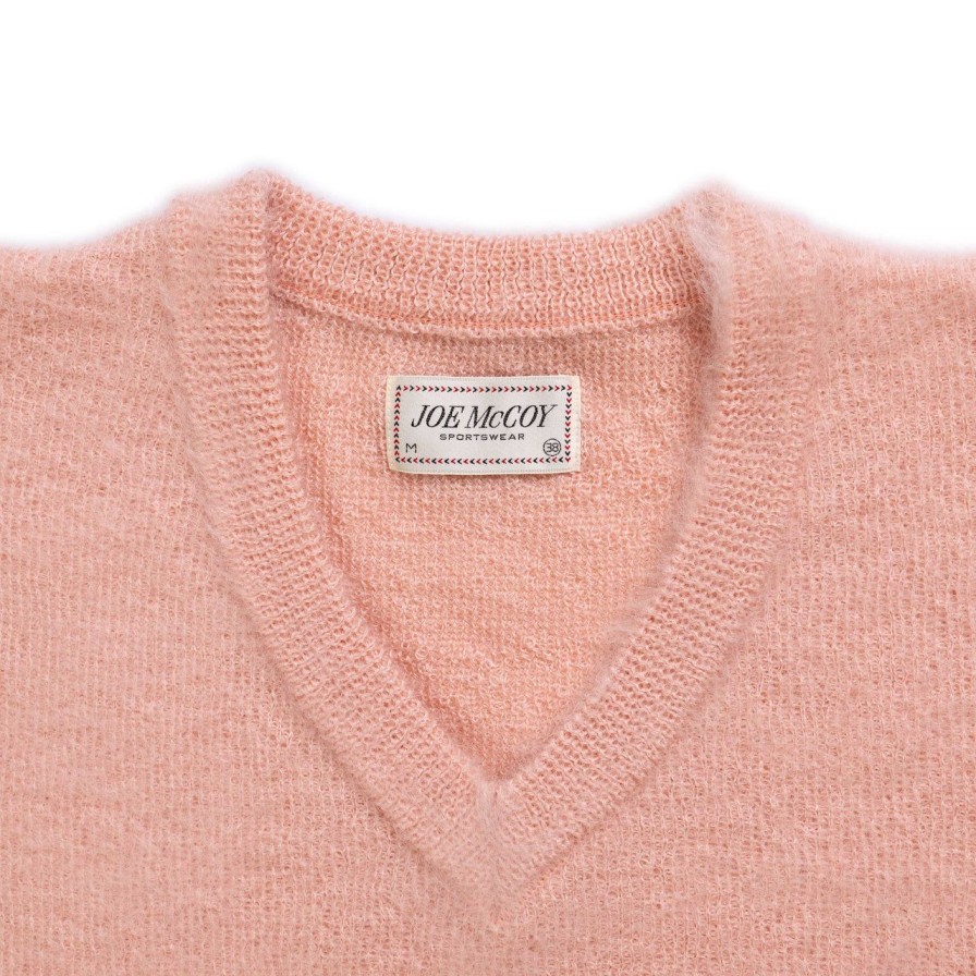 Clothing The Real McCoy's Knitwear | The Real Mccoy'S Joe Mccoy V-Neck Mohair Sweater Flamingo