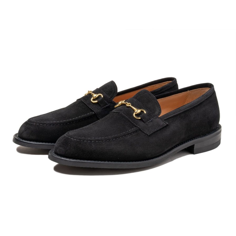 Clothing Tricker's Footwear Chevron Right Icon | Trickers X Clutch Cafe Leon Horsebit Loafer Black Repello Suede