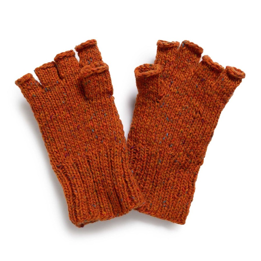 Clothing Allevol X Inverallan Knitwear | Allevol X Inverallan 22S Diamond Fingerless Gloves W/Cover Mohair Tweed Blaze