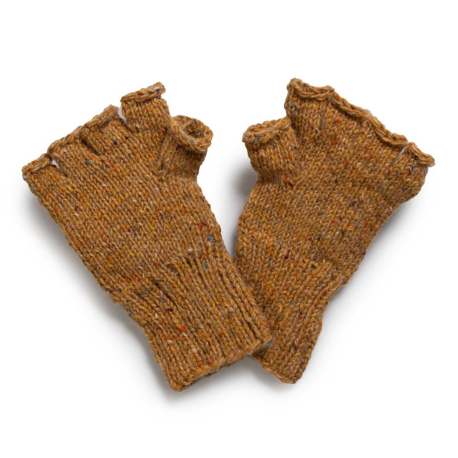 Clothing Allevol X Inverallan Knitwear | Allevol X Inverallan 22S Diamond Fingerless Gloves W/Cover Mohair Tweed Golden Ash