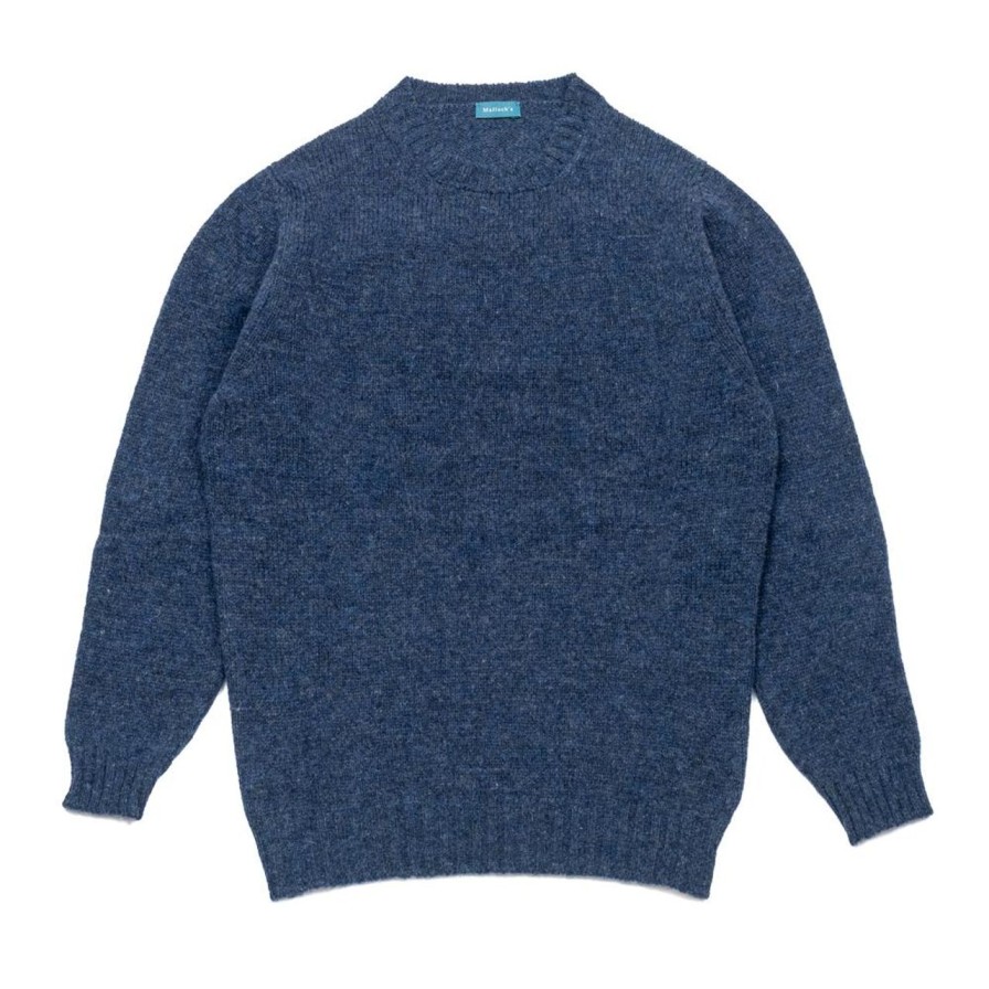 Clothing Malloch's Knitwear | Malloch'S Wreay Shetland Crew Neck Denim