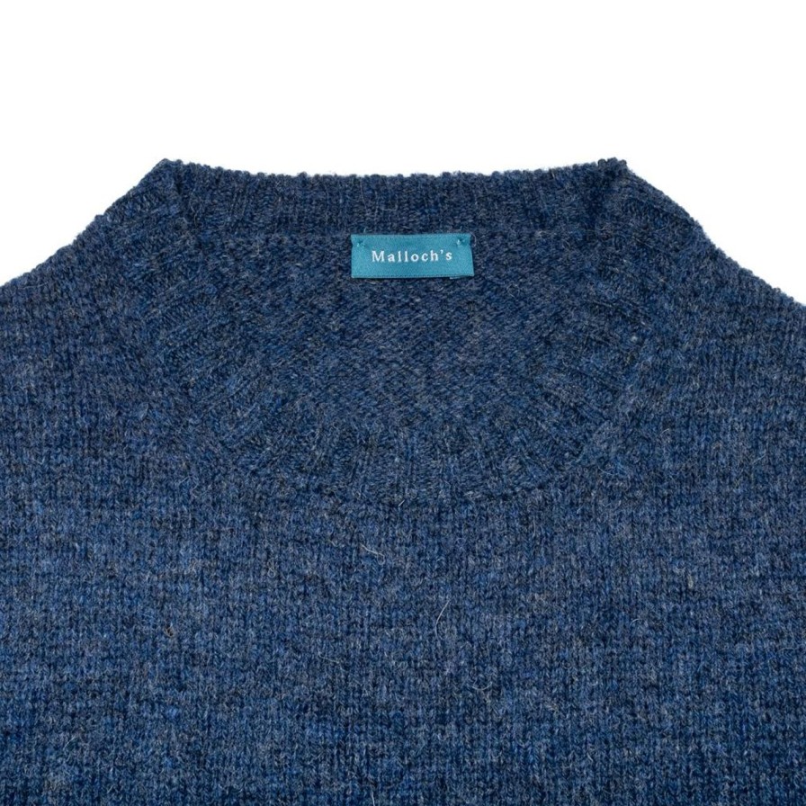 Clothing Malloch's Knitwear | Malloch'S Wreay Shetland Crew Neck Denim