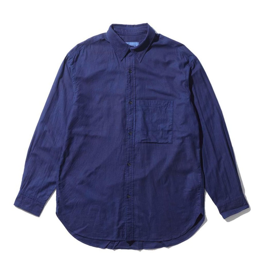 Clothing Kuon Shirts | Kuon Regular Collar Shirt Aizome Indigo Blue