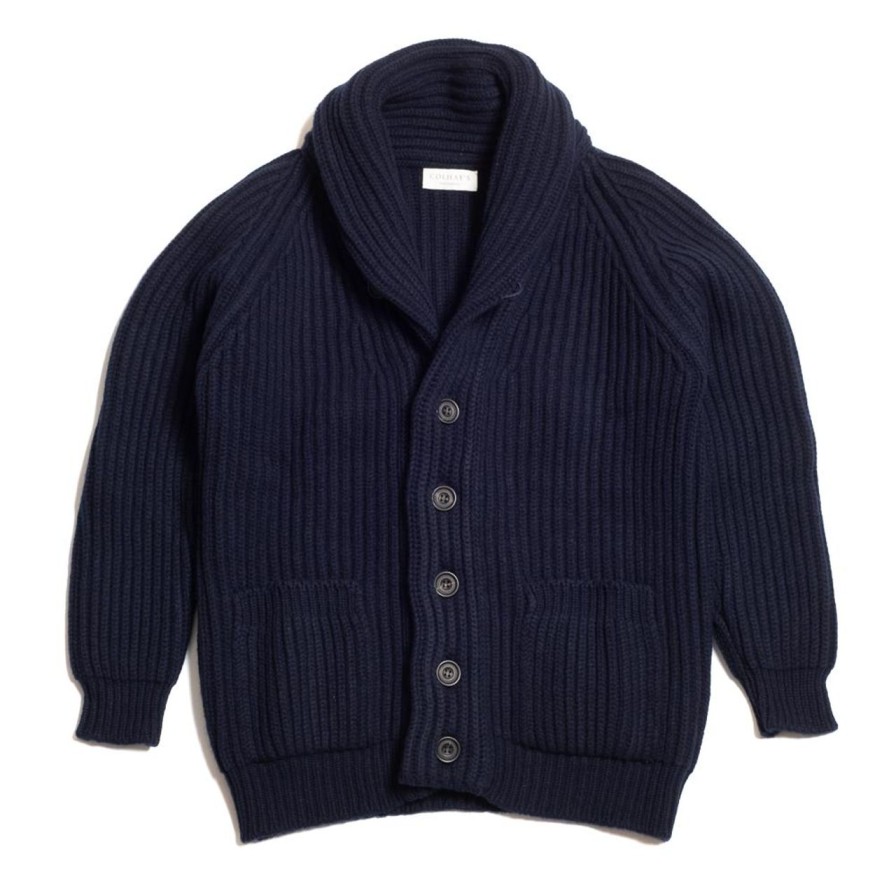 Clothing Colhay's Knitwear | Colhay'S Superfine Lambswool Shawl Collar Cardigan Navy