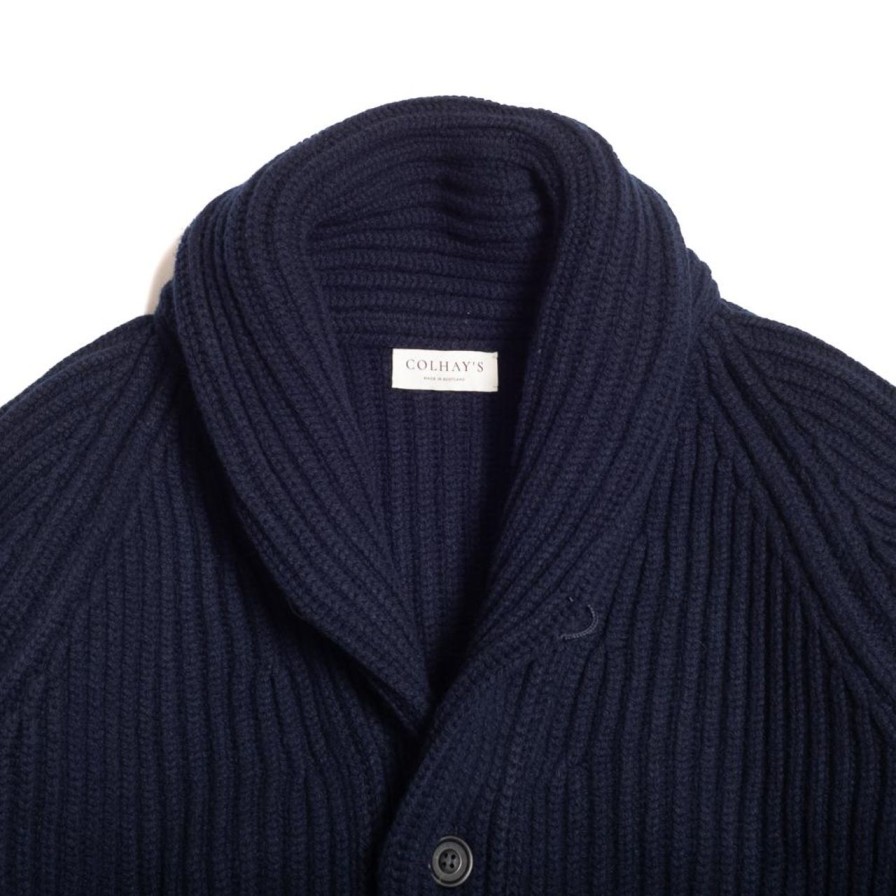 Clothing Colhay's Knitwear | Colhay'S Superfine Lambswool Shawl Collar Cardigan Navy