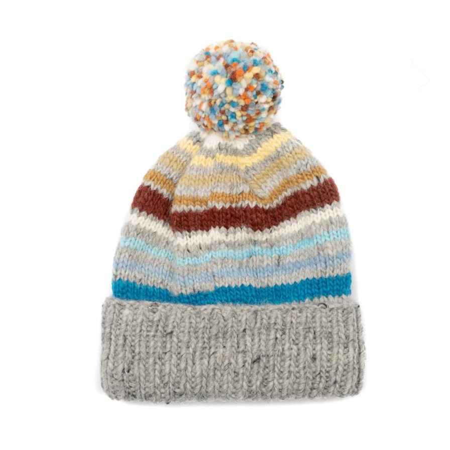 Clothing Chamula Knitwear | Chamula Double Cuff Cap Multi Stripe Pearl Heather Multi