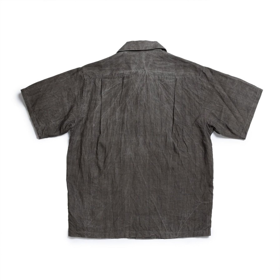 Clothing Full Count Shirts | Full Count Ink-Cake Dye Open Collar Shirt Linen Black