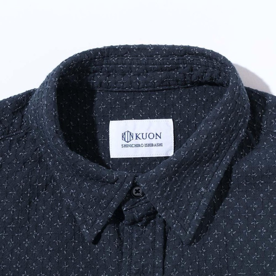 Clothing Kuon Shirts | Kuon Cross Sashiko Shirt Navy