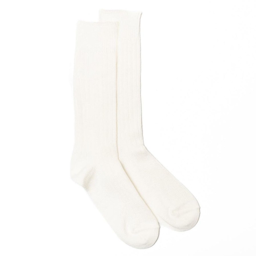 Accessories Rototo Rototo | Rototo Linen/Cotton Ribbed Crew Socks Off White