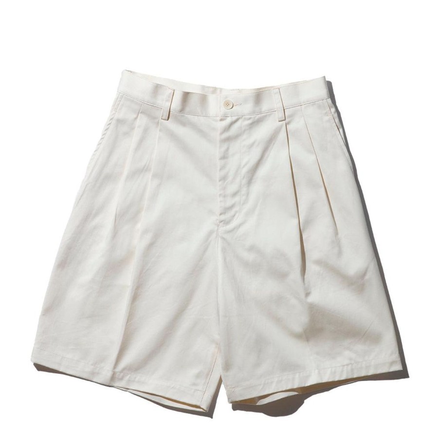 Clothing Kuon Shorts | Kuon Cotton Twill Pleated Shorts Ivory