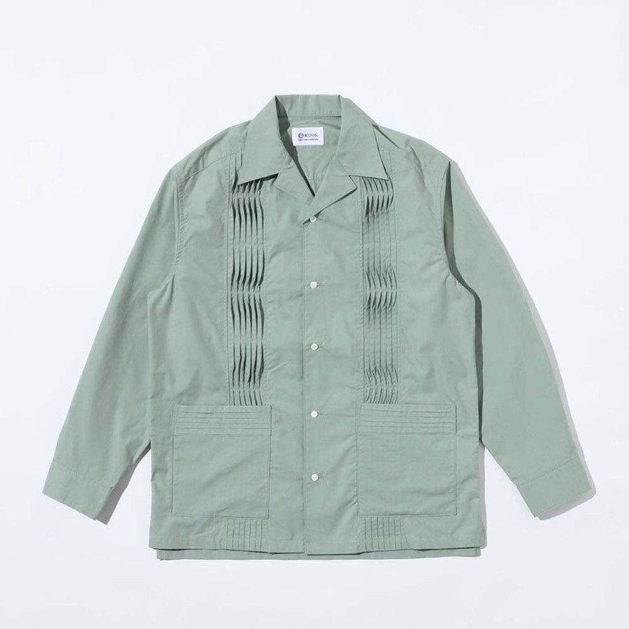 Clothing Kuon Shirts | Kuon Twisted Pleat Guayabera Shirket Green