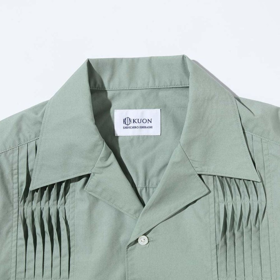 Clothing Kuon Shirts | Kuon Twisted Pleat Guayabera Shirket Green