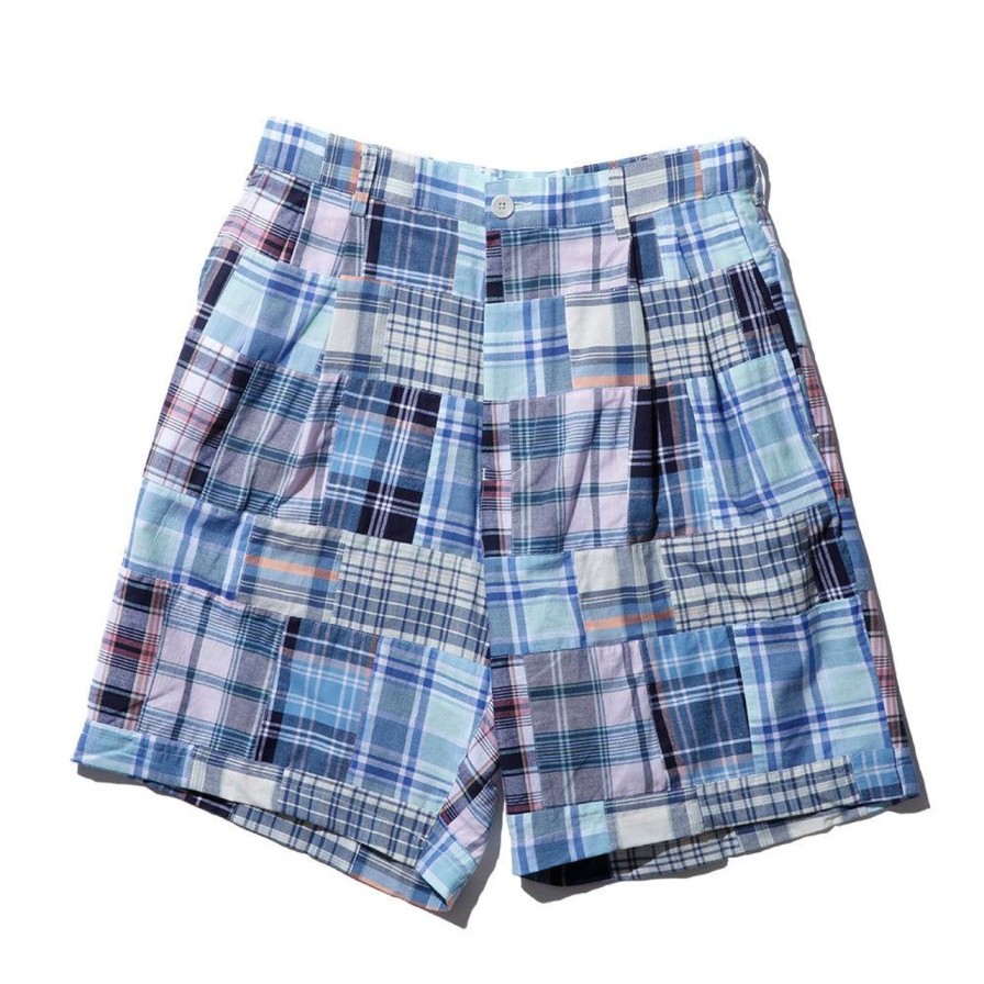 Clothing Kuon Shorts | Kuon Madras Patchwork Shorts Light Blue Multi